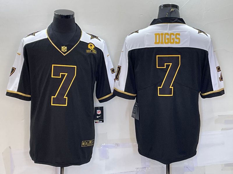 Men Dallas Cowboys 7 Diggs Black Thanksgiving gold characters 2022 Nike Limited NFL Jersey